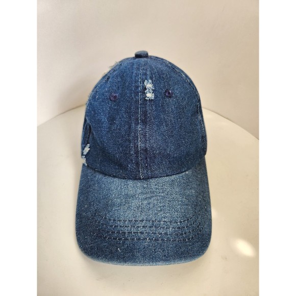 Ripped Denim Baseball Cap Distressed Hat Adjustable One Size Women Men Blue - Picture 4 of 9